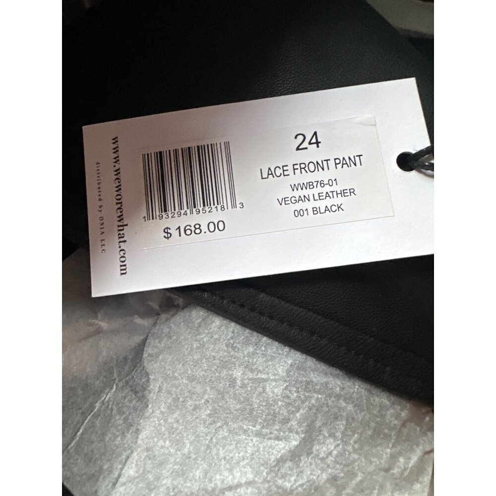 WeWoreWhat Black Vegan Leather Lace Front Pants Size 24 Sleek Design With Belt L - Picture 4 of 5